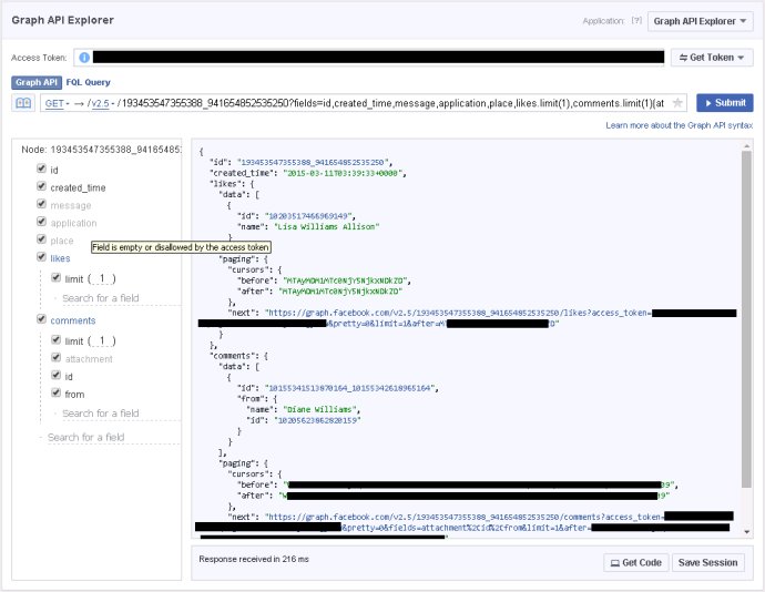 使用Facebook Graph API中的fields参数