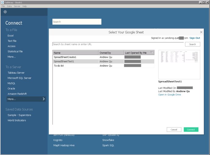 使用Tableau导入Google Sheets