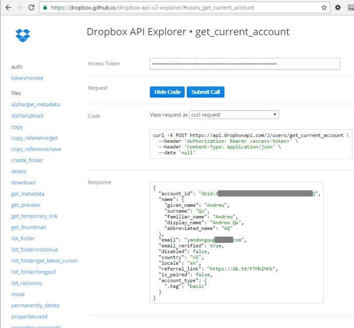 Hello Dropbox API