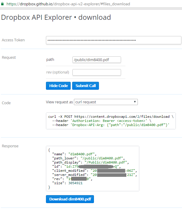 Hello Dropbox API