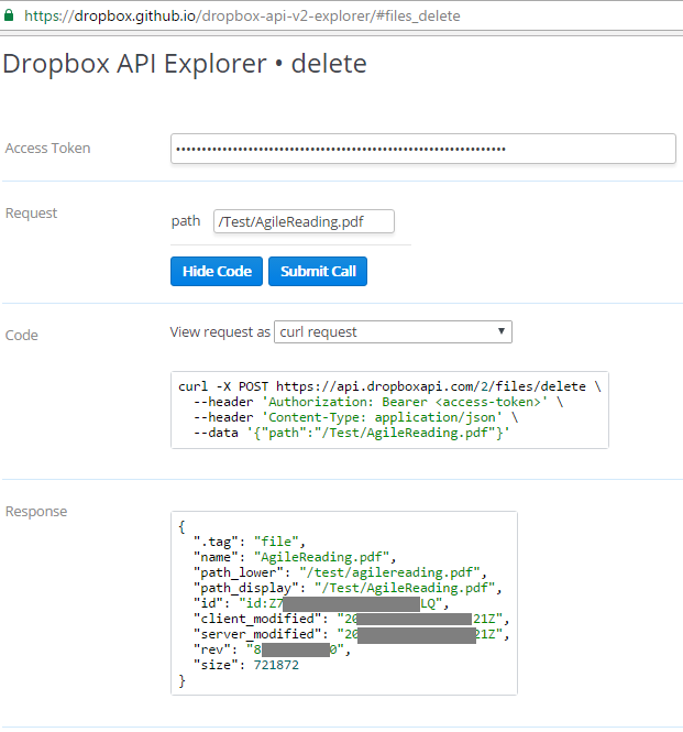 Hello Dropbox API