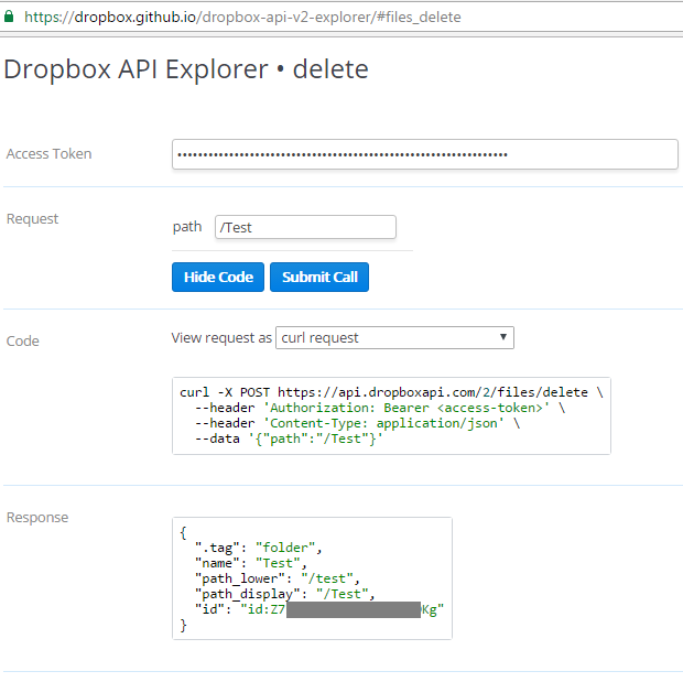 Hello Dropbox API