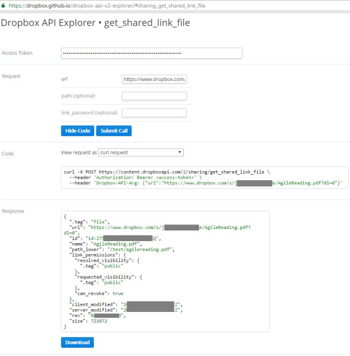 Hello Dropbox API