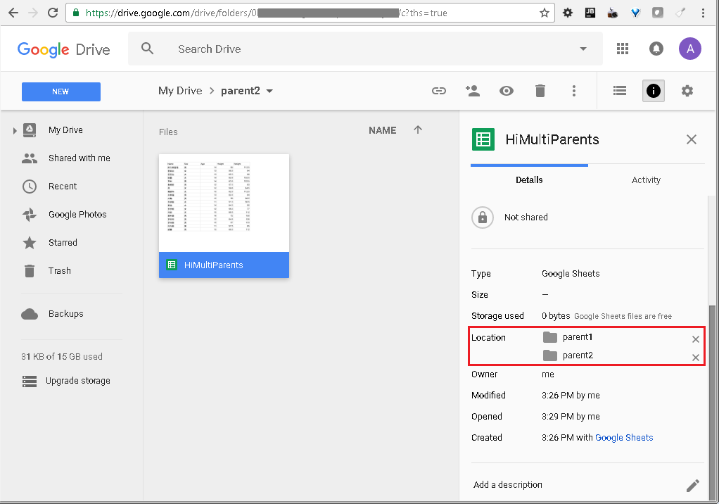 GoogleDrive: Multi-parent file properties