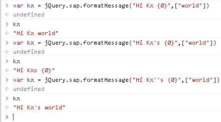 jQuery.sap.formatMessage test