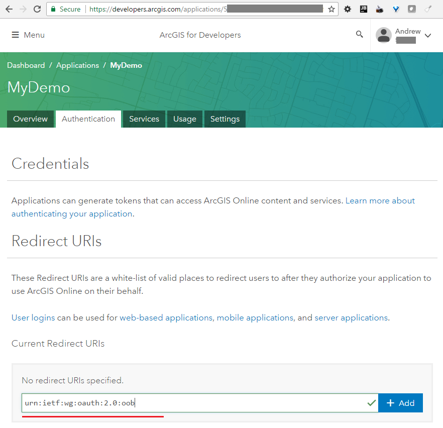 ArcGISDev App redirectURI