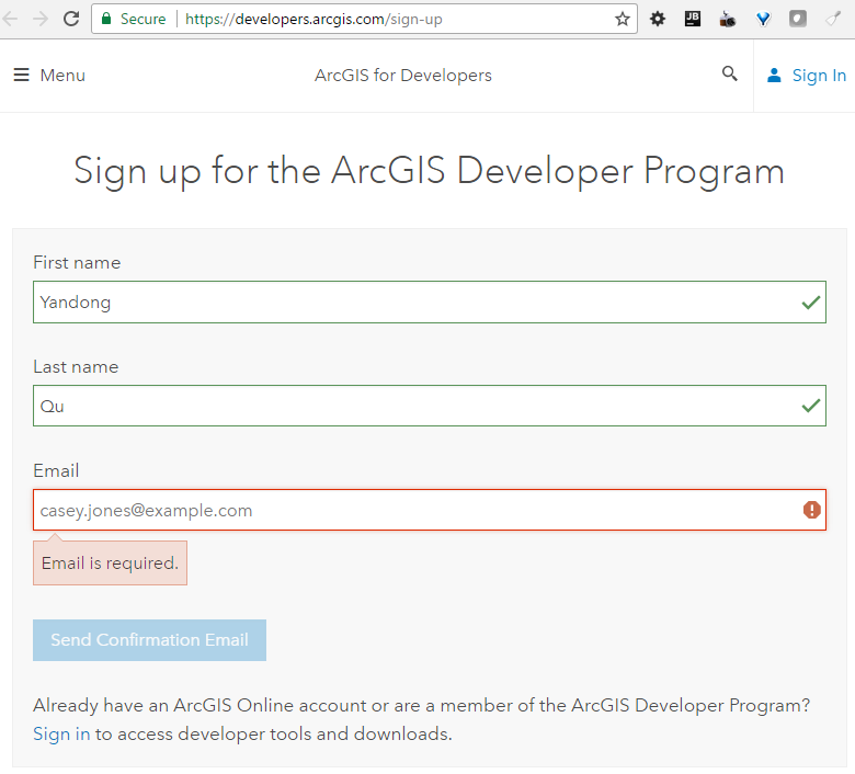 ArcGISDev Signup