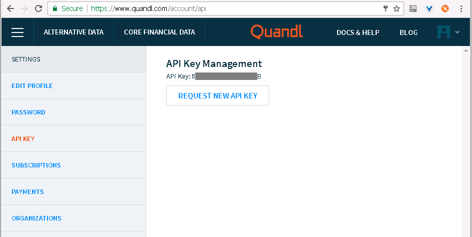 Quandl Api Key