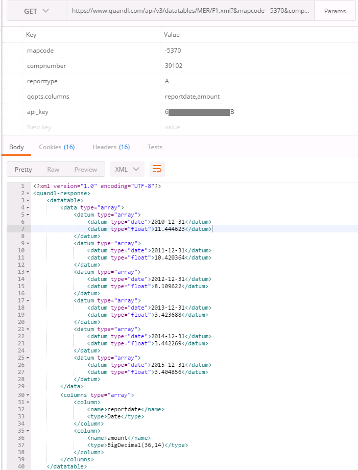 Quandl queryDatatable