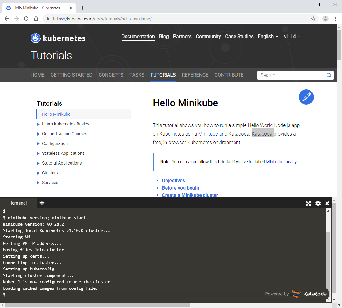 Run Minikube with Katacoda