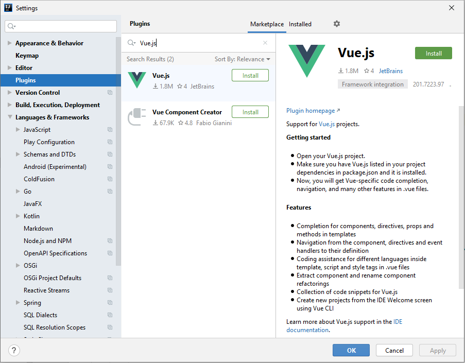 install Vue.js plugin in IntelliJ